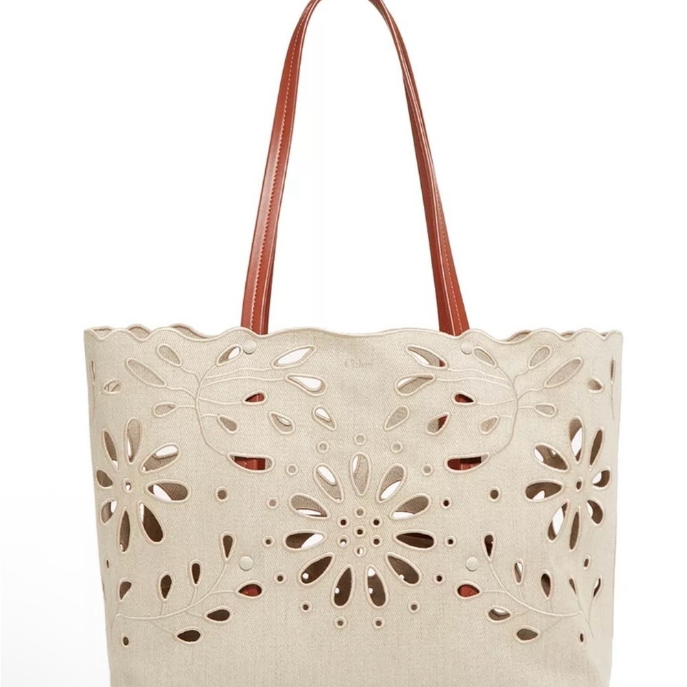 Chloé East-West Floral Linen Tote - EUC